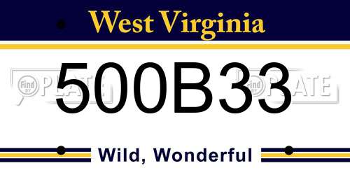 500B33 West Virginia License Plate