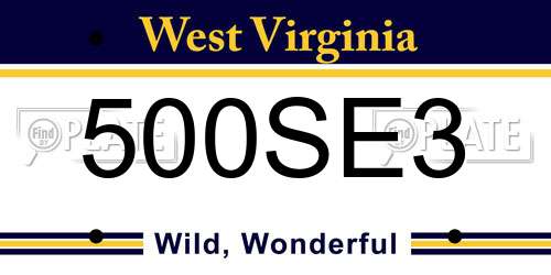 500SE3 West Virginia License Plate