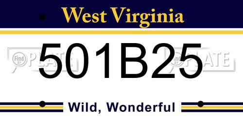 501B25 West Virginia License Plate