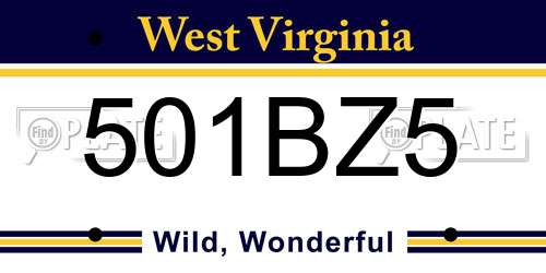 501BZ5 West Virginia License Plate