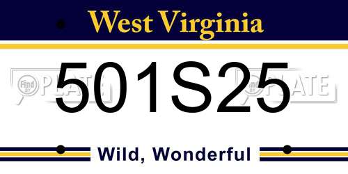 501S25 West Virginia License Plate