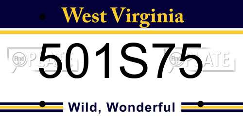 501S75 West Virginia License Plate