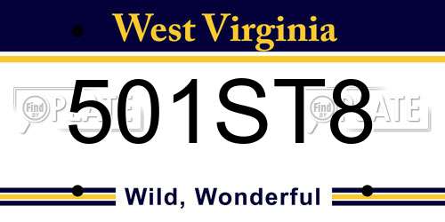 501ST8 West Virginia License Plate