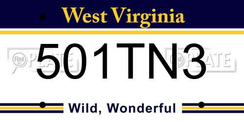 501TN3 West Virginia License Plate
