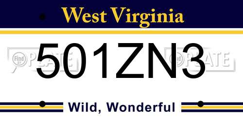 501ZN3 West Virginia License Plate