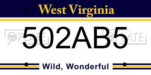 502AB5 West Virginia License Plate