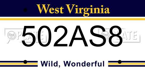 502AS8 West Virginia License Plate
