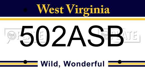 502ASB West Virginia License Plate