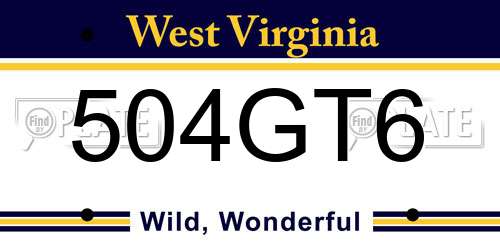 504GT6 West Virginia License Plate