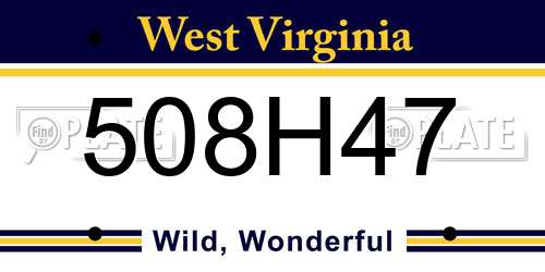 508H47 West Virginia License Plate