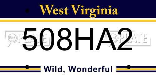 508HA2 West Virginia License Plate