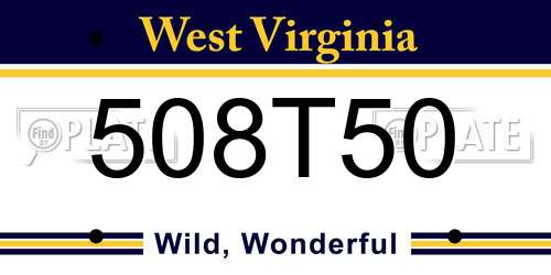 508T50 West Virginia License Plate