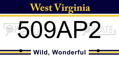 509AP2 West Virginia License Plate