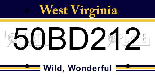 50BD212 West Virginia License Plate