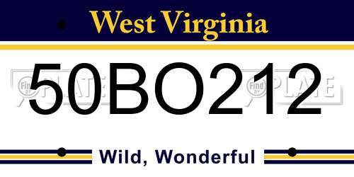 50BO212 West Virginia License Plate