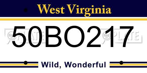 50BO217 West Virginia License Plate