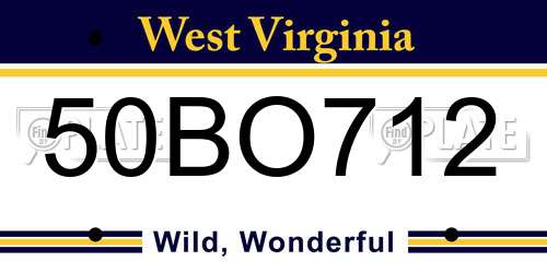50BO712 West Virginia License Plate