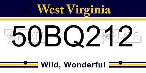 50BQ212 West Virginia License Plate