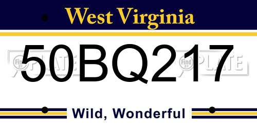 50BQ217 West Virginia License Plate