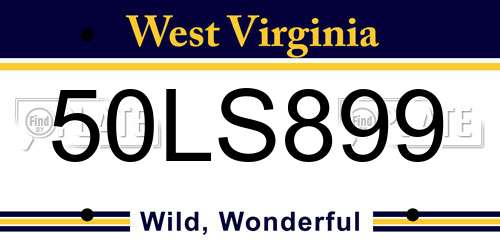 50LS899 West Virginia License Plate