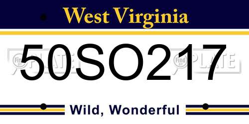 50SO217 West Virginia License Plate