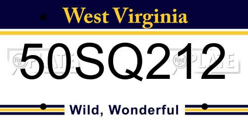 50SQ212 West Virginia License Plate