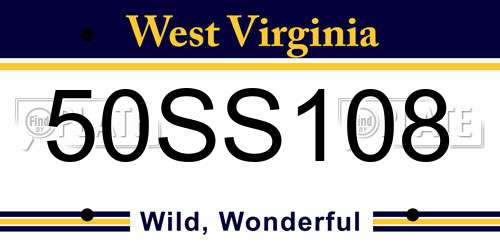 50SS108 West Virginia License Plate