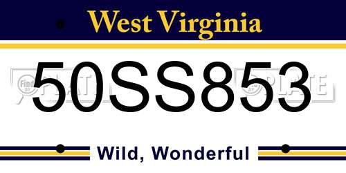 50SS853 West Virginia License Plate