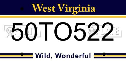 50TO522 West Virginia License Plate