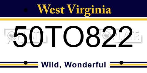 50TO822 West Virginia License Plate