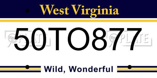 50TO877 West Virginia License Plate