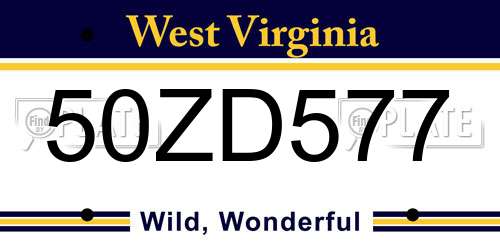 50ZD577 West Virginia License Plate