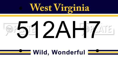 512AH7 West Virginia License Plate