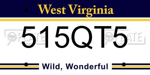515QT5 West Virginia License Plate