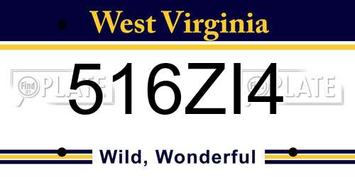 516ZI4 West Virginia License Plate