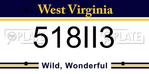 518II3 West Virginia License Plate