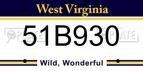 51B930 West Virginia License Plate