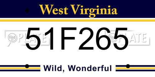 51F265 West Virginia License Plate