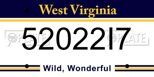 52022I7 West Virginia License Plate