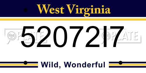 52072I7 West Virginia License Plate