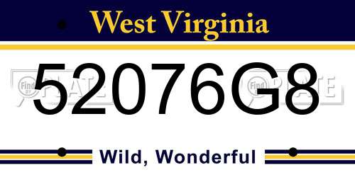 52076G8 West Virginia License Plate