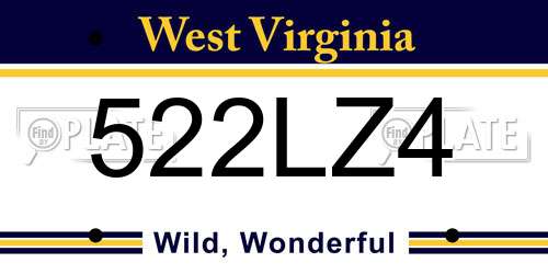 522LZ4 West Virginia License Plate