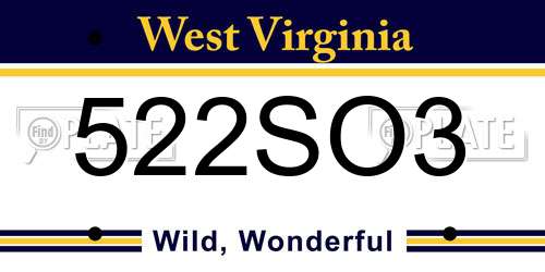 522SO3 West Virginia License Plate