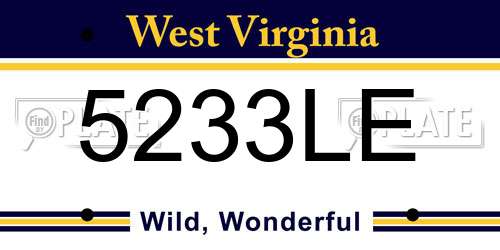 5233LE West Virginia License Plate