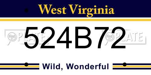 524B72 West Virginia License Plate