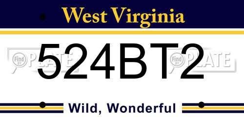 524BT2 West Virginia License Plate