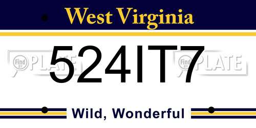 524IT7 West Virginia License Plate