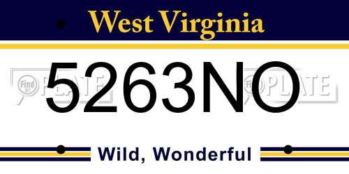 5263NO West Virginia License Plate