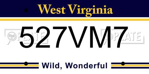 527VM7 West Virginia License Plate