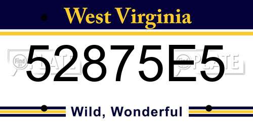 52875E5 West Virginia License Plate